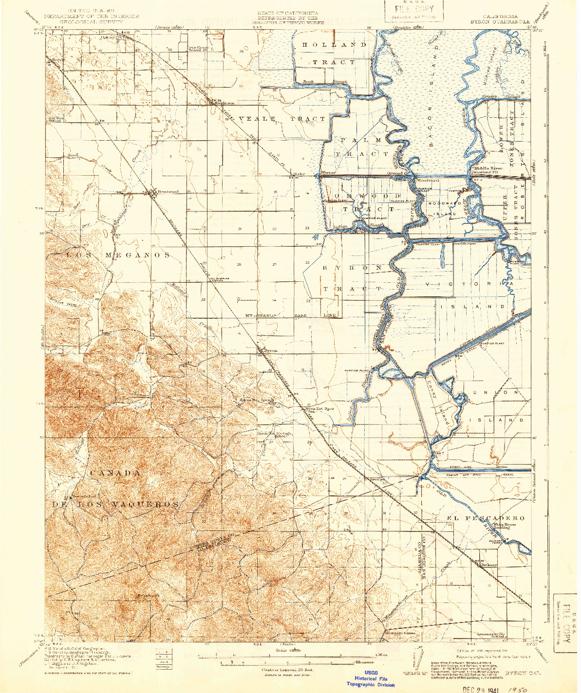 USGS 1:62500-SCALE QUADRANGLE FOR BYRON, CA 1916