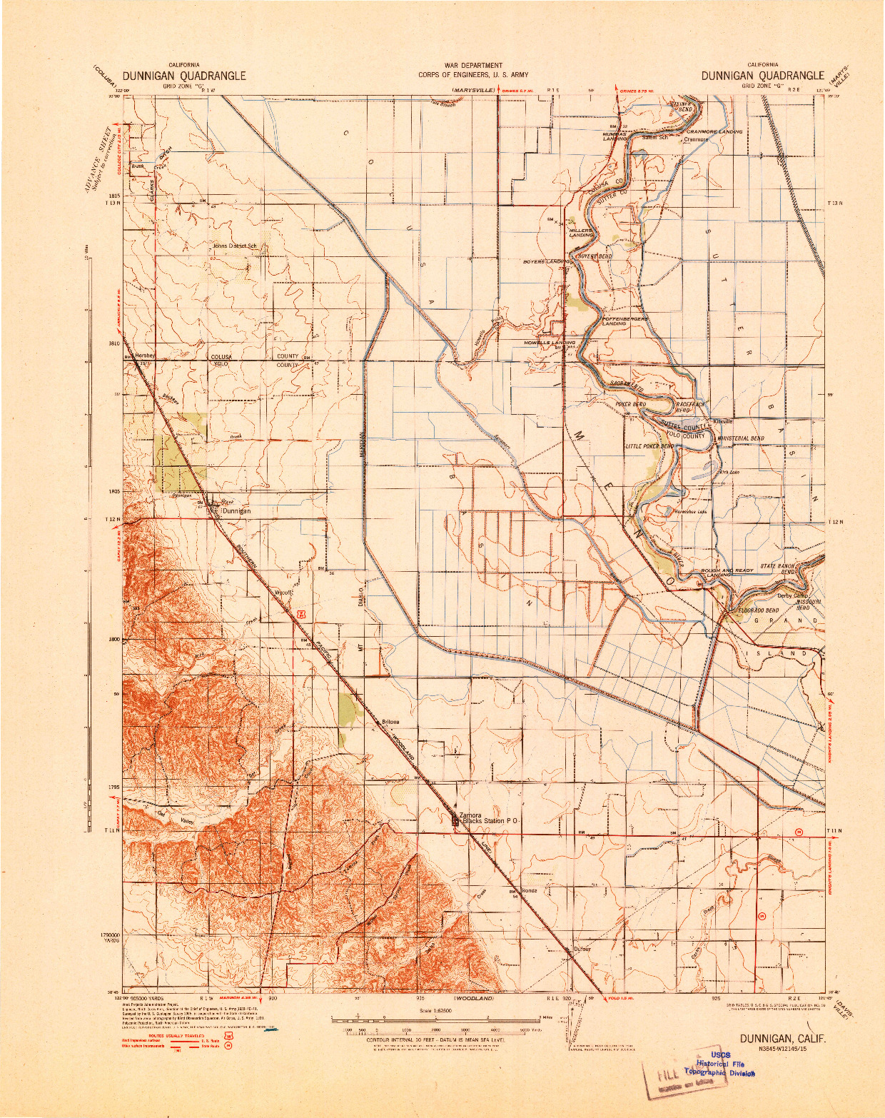 USGS 1:62500-SCALE QUADRANGLE FOR DUNNIGAN, CA 1941