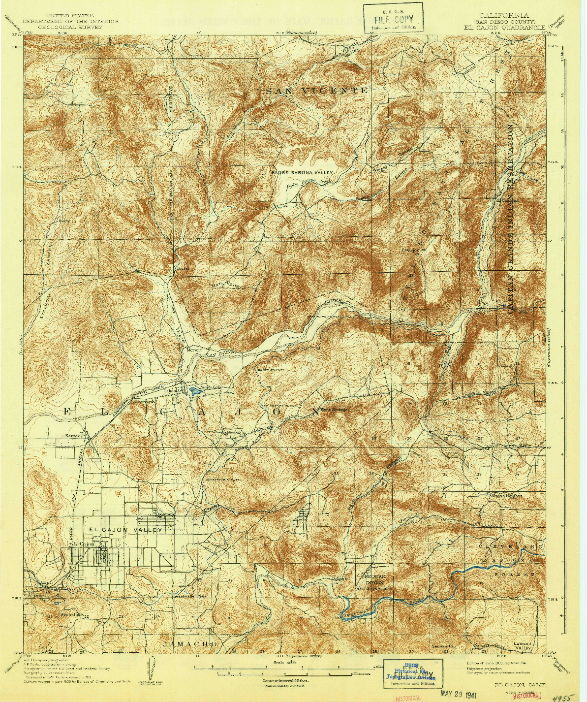 USGS 1:62500-SCALE QUADRANGLE FOR EL CAJON, CA 1903