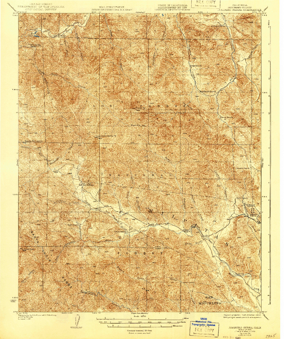 USGS 1:62500-SCALE QUADRANGLE FOR JUNIPERO SERRA, CA 1919