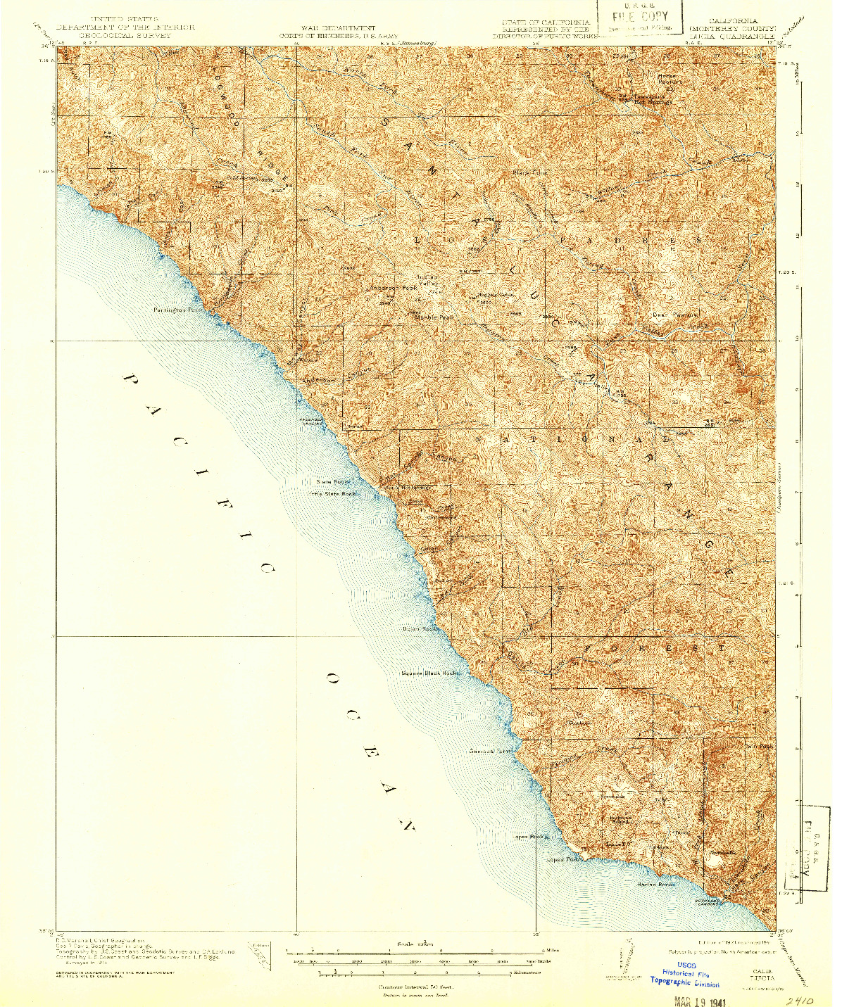 USGS 1:62500-SCALE QUADRANGLE FOR LUCIA, CA 1921