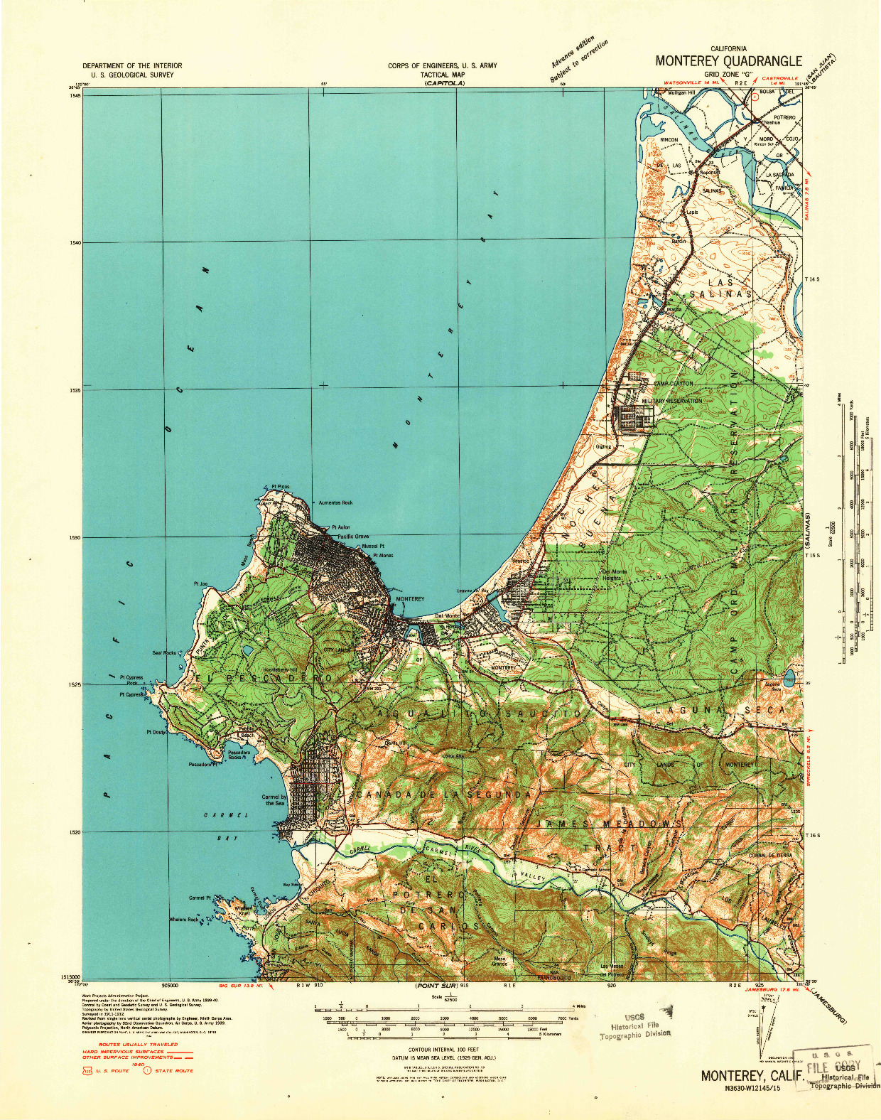 USGS 1:62500-SCALE QUADRANGLE FOR MONTEREY, CA 1941