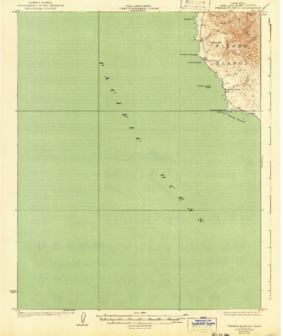 USGS 1:62500-SCALE QUADRANGLE FOR PIEDRAS BLANCAS, CA 1927