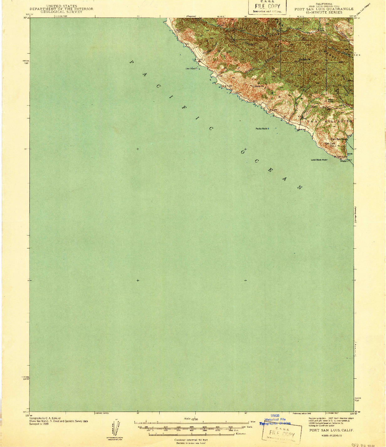 USGS 1:62500-SCALE QUADRANGLE FOR PORT SAN LUIS, CA 1941