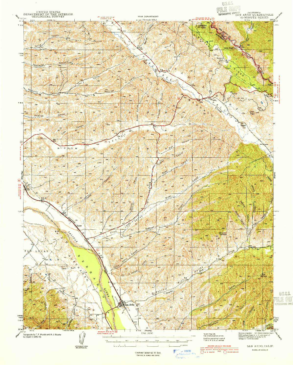 USGS 1:62500-SCALE QUADRANGLE FOR SAN ARDO, CA 1941