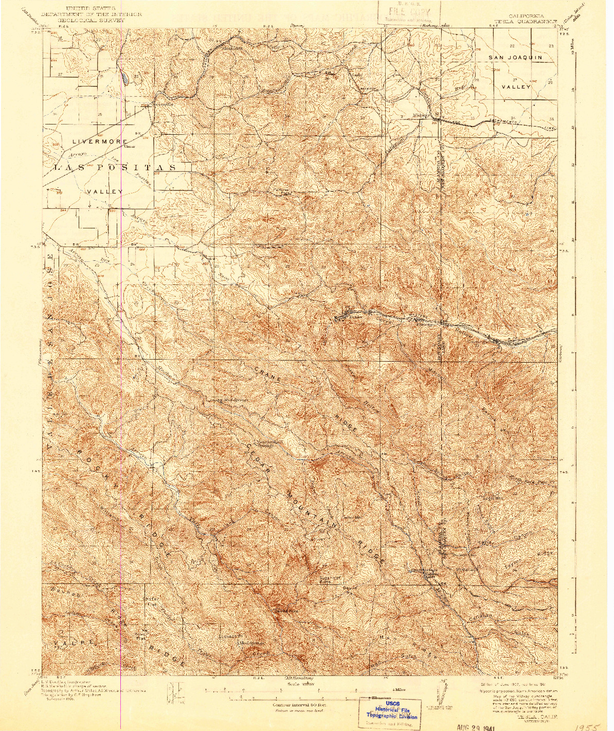 USGS 1:62500-SCALE QUADRANGLE FOR TESLA, CA 1907