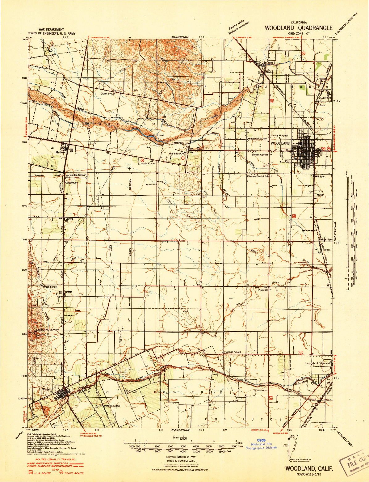 USGS 1:62500-SCALE QUADRANGLE FOR WOODLAND, CA 1941