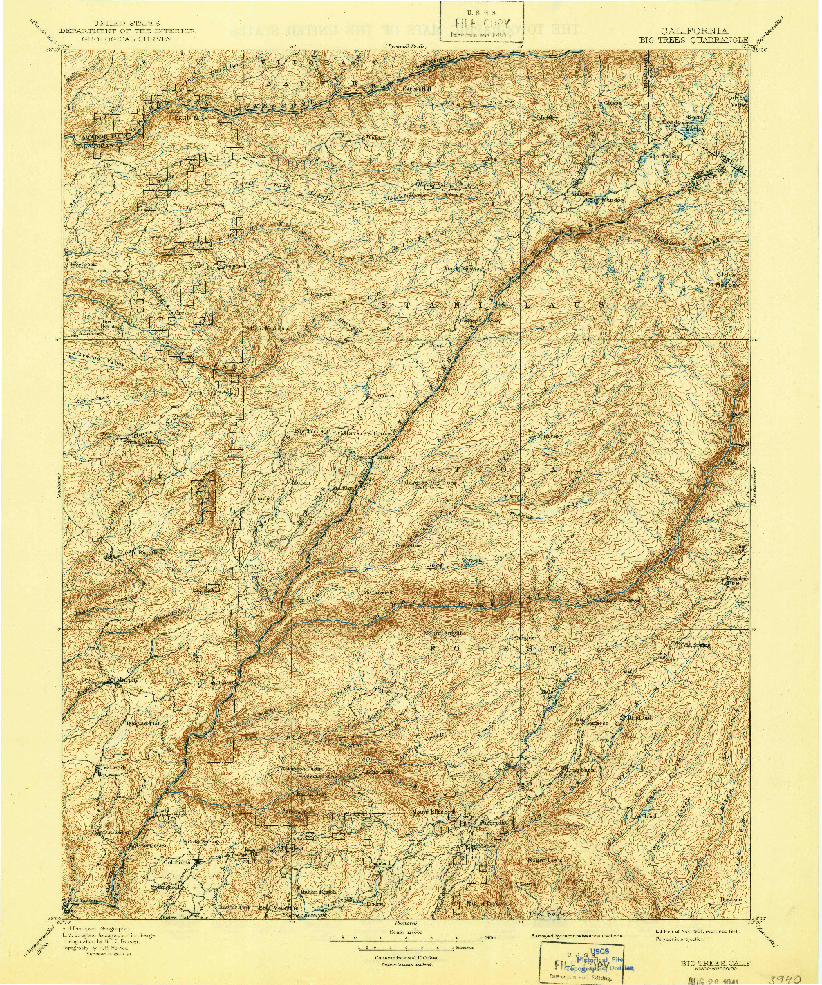 USGS 1:125000-SCALE QUADRANGLE FOR BIG TREES, CA 1901