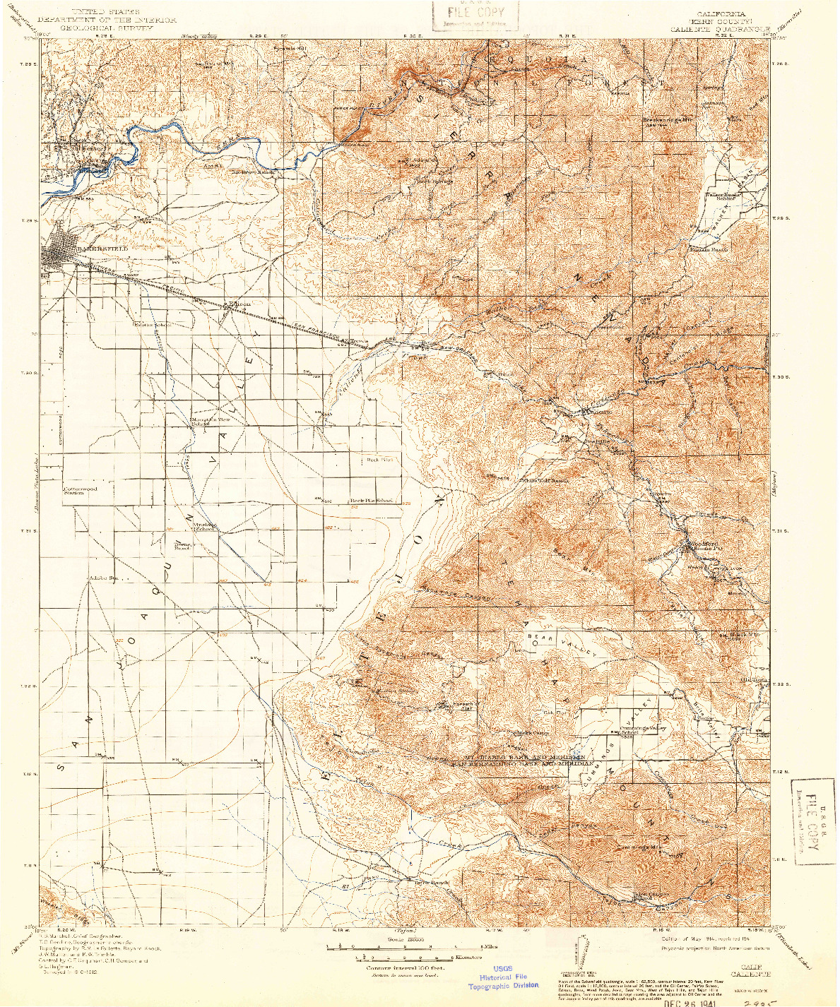USGS 1:125000-SCALE QUADRANGLE FOR CALIENTE, CA 1914