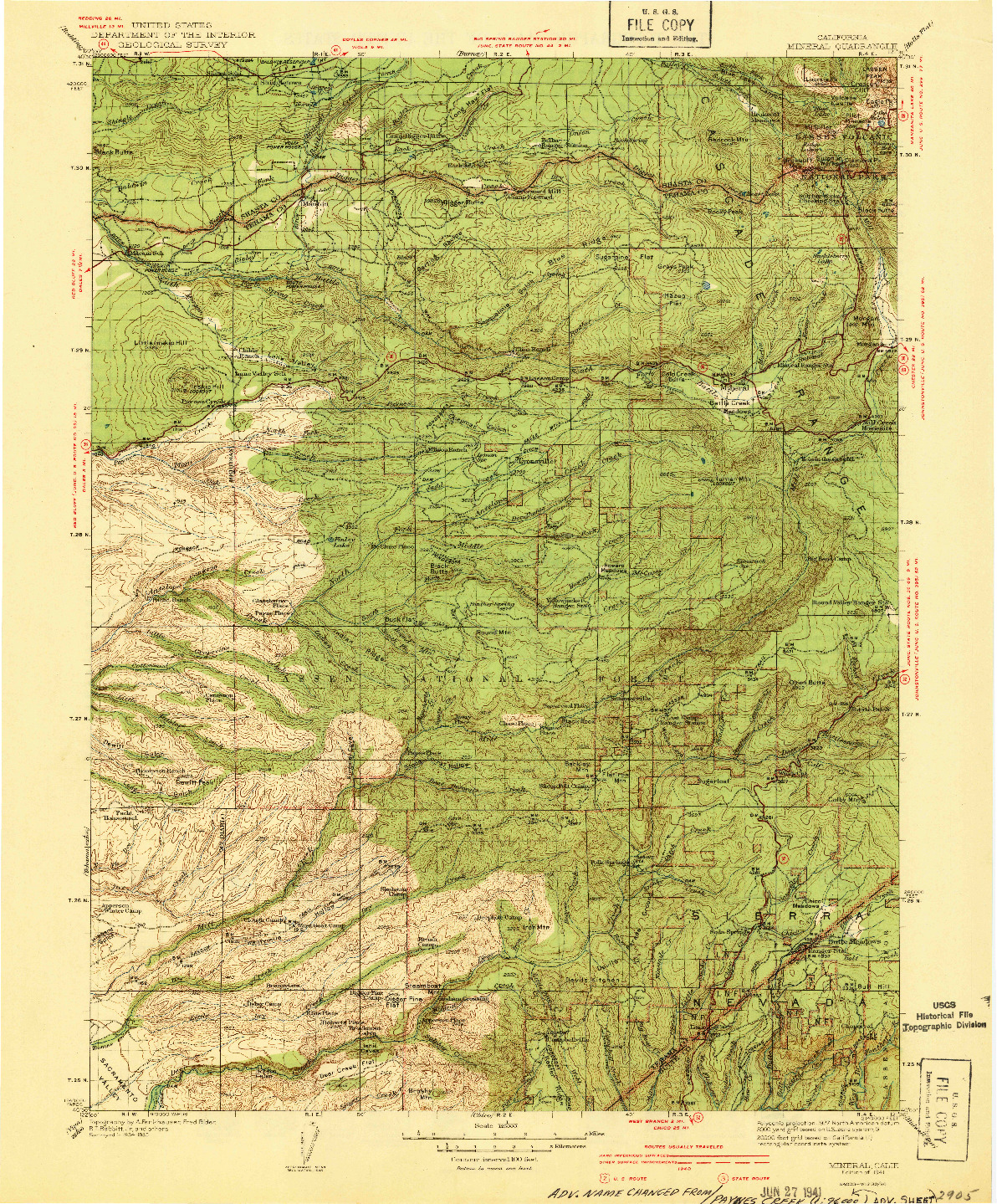 USGS 1:125000-SCALE QUADRANGLE FOR MINERAL, CA 1941