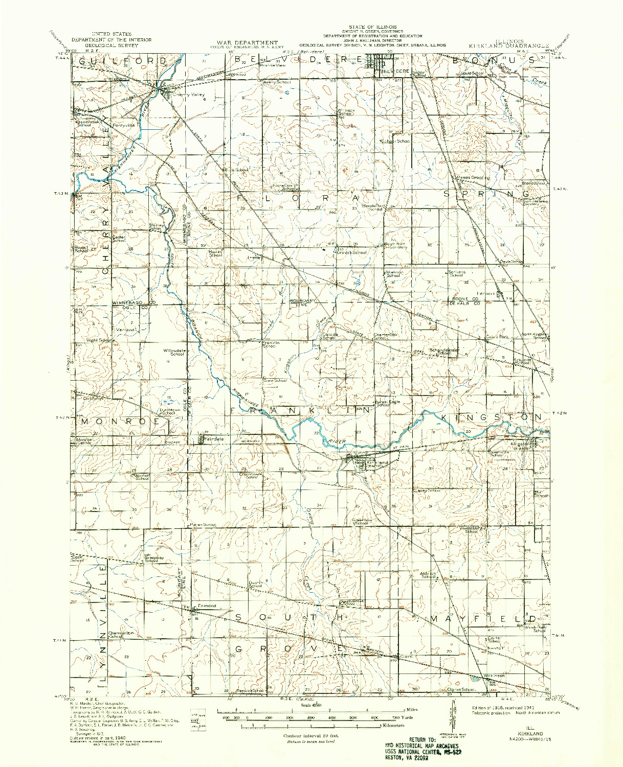 USGS 1:62500-SCALE QUADRANGLE FOR KIRKLAND, IL 1918