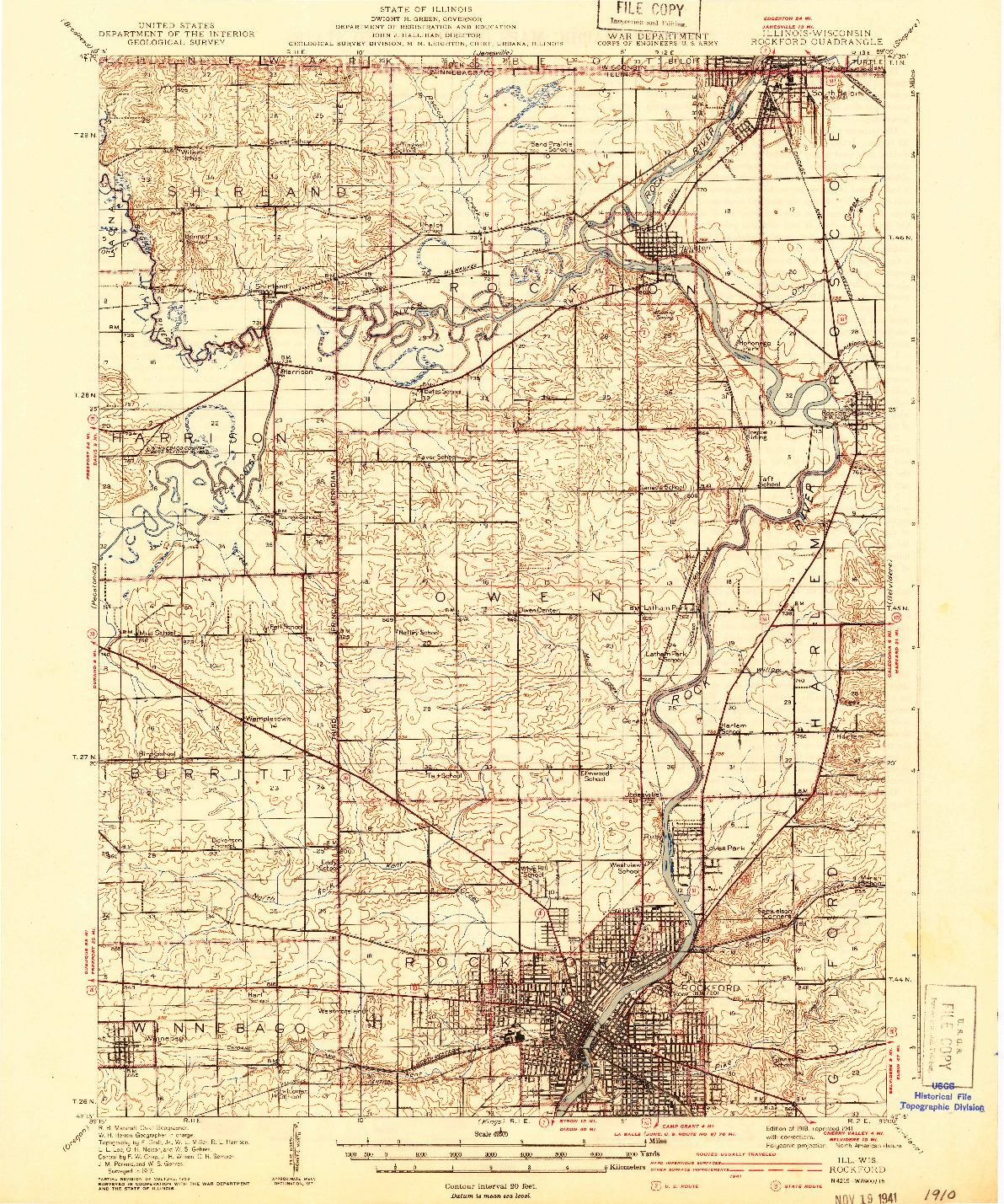 USGS 1:62500-SCALE QUADRANGLE FOR ROCKFORD, IL 1918