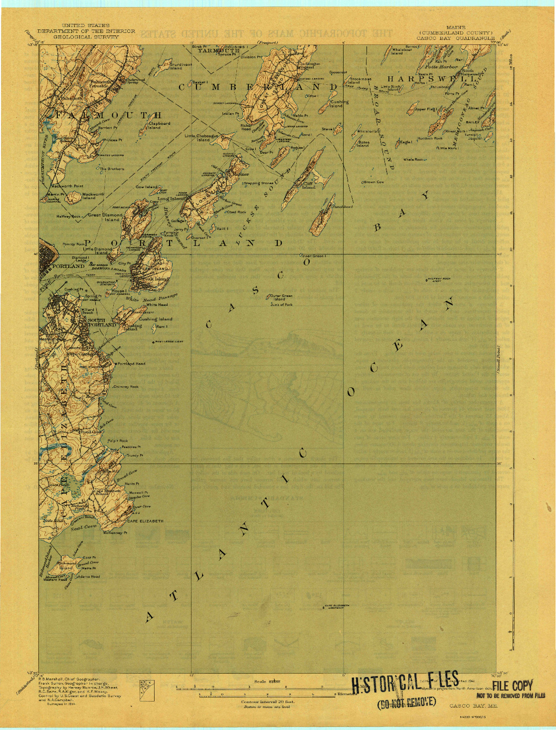 USGS 1:62500-SCALE QUADRANGLE FOR CASCO BAY, ME 1916