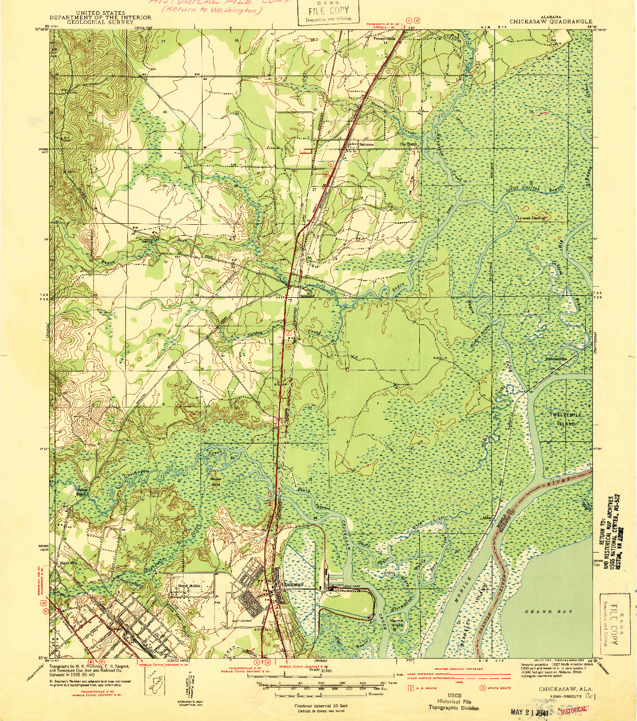 USGS 1:31680-SCALE QUADRANGLE FOR CHICKASAW, AL 1941