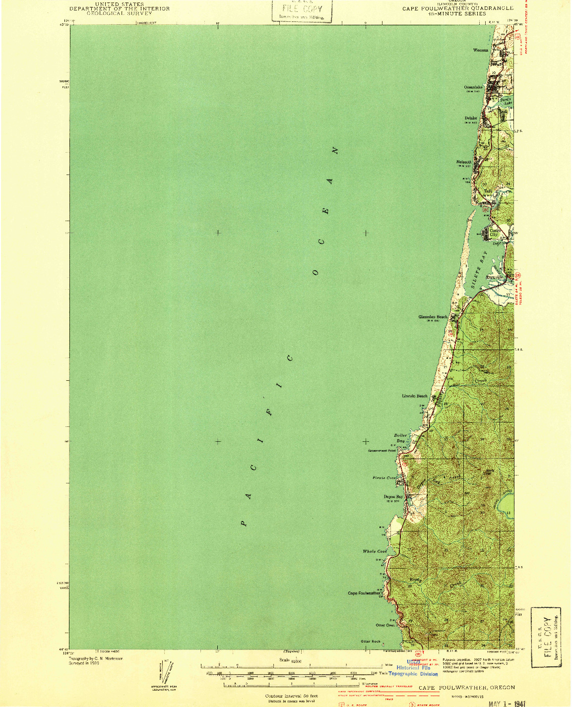 USGS 1:62500-SCALE QUADRANGLE FOR CAPE FOULWEATHER, OR 1941