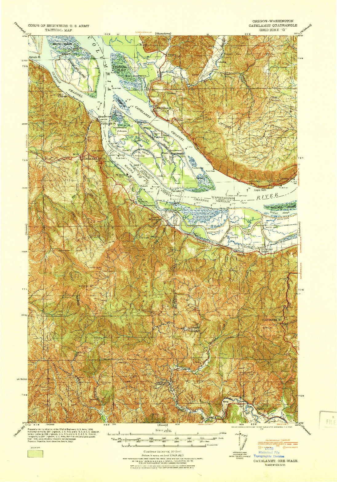 USGS 1:62500-SCALE QUADRANGLE FOR CATHLAMET, OR 1941