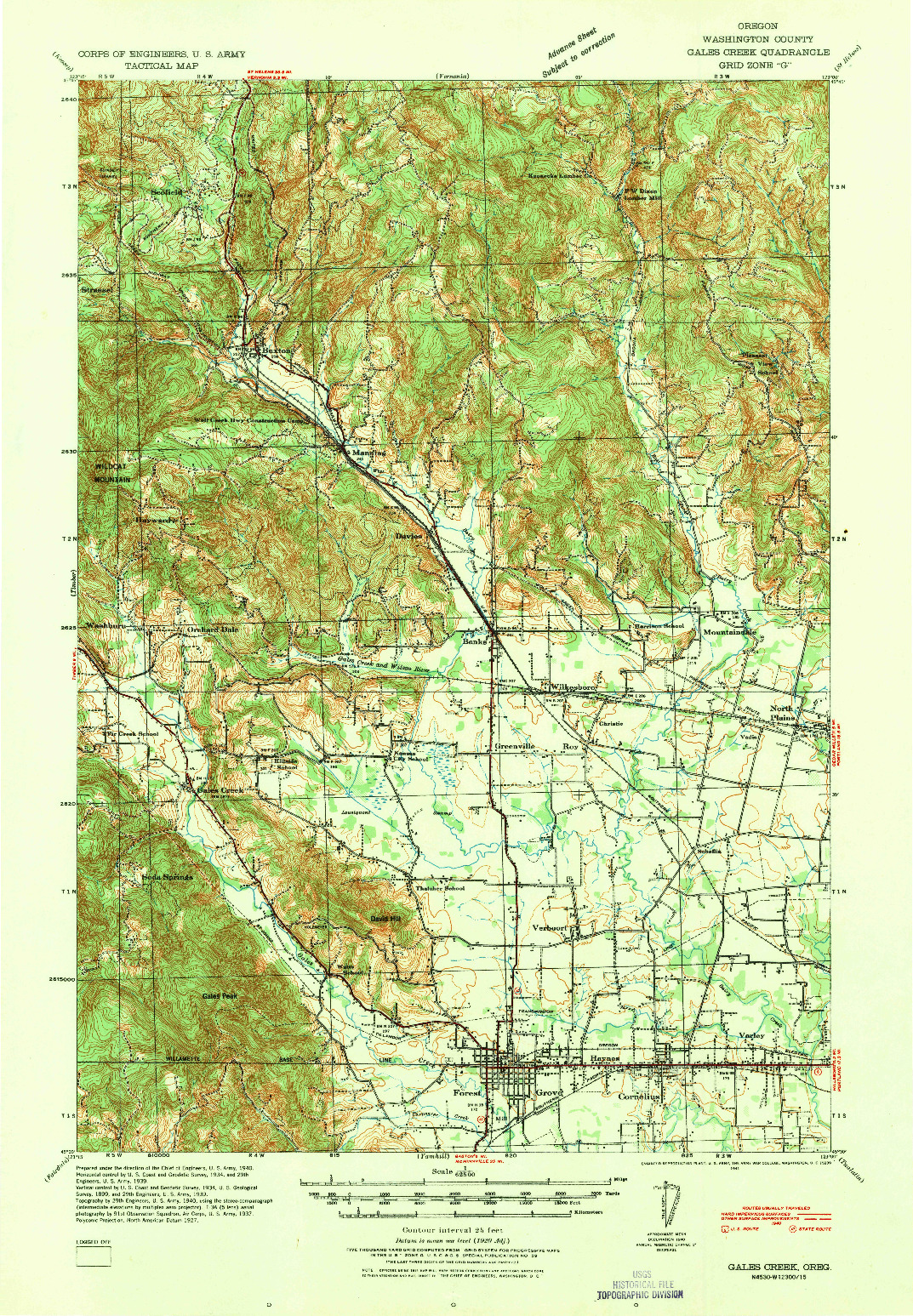 USGS 1:62500-SCALE QUADRANGLE FOR GALES CREEK, OR 1941