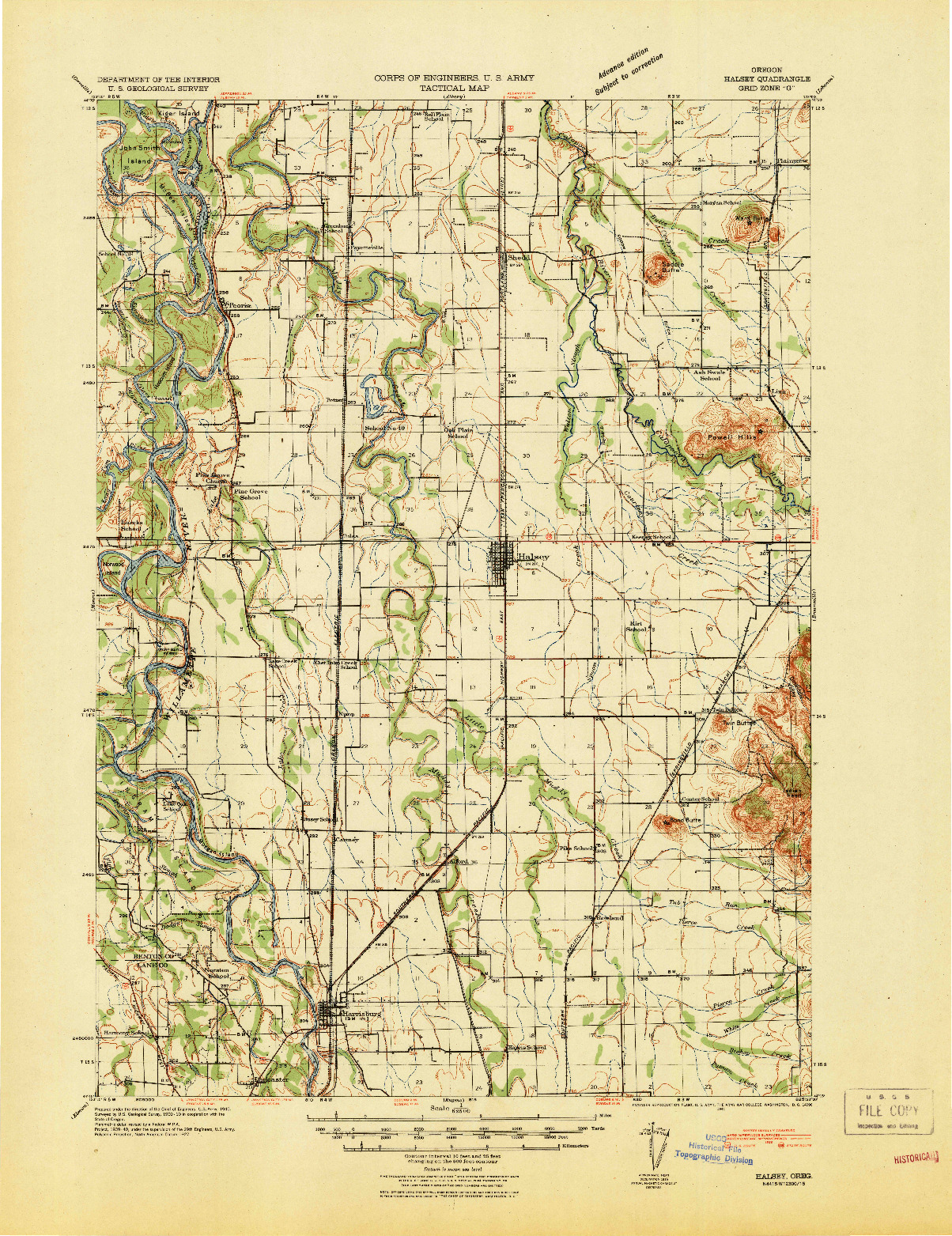 USGS 1:62500-SCALE QUADRANGLE FOR HALSEY, OR 1941