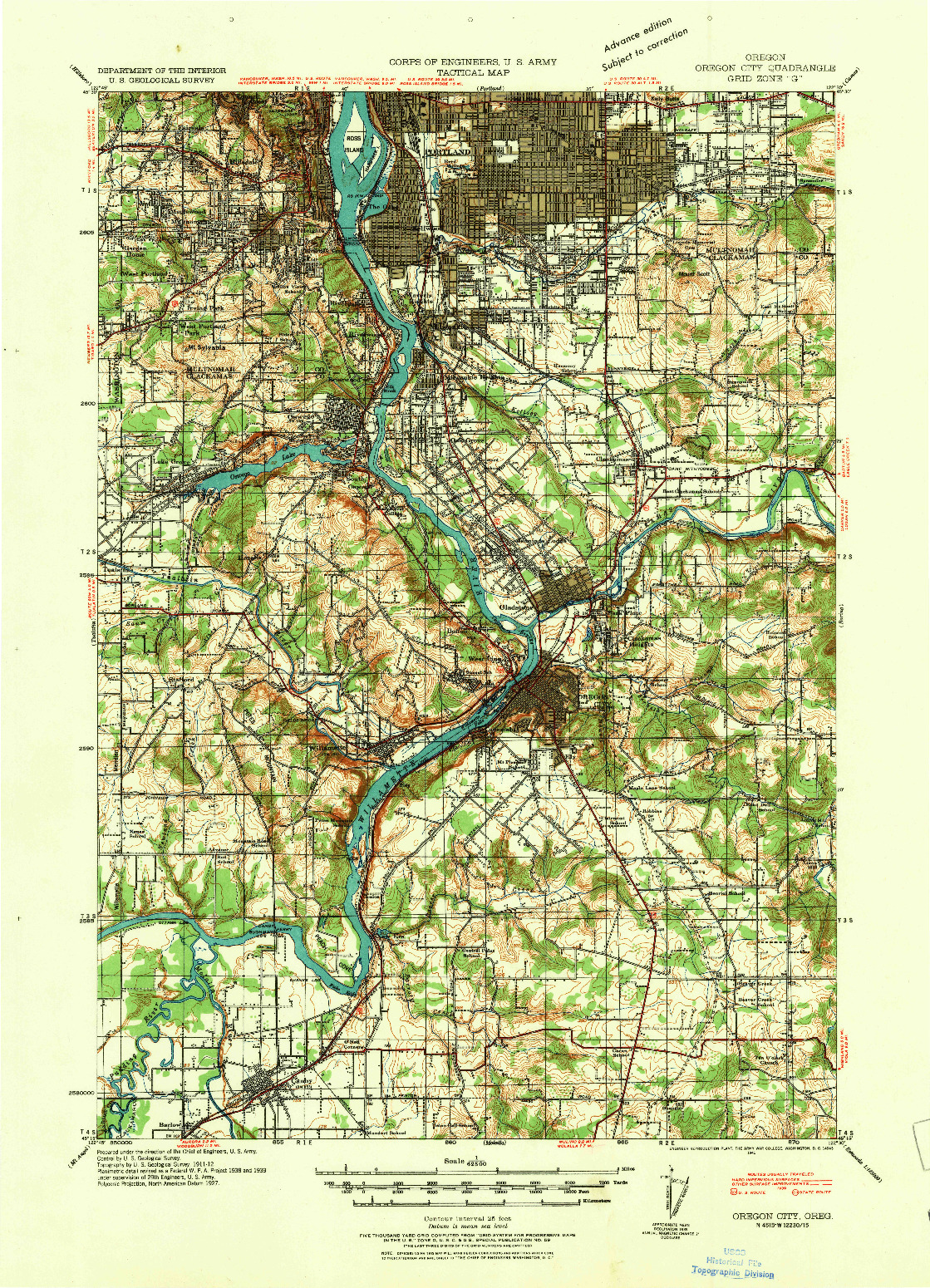 USGS 1:62500-SCALE QUADRANGLE FOR OREGON CITY, OR 1941