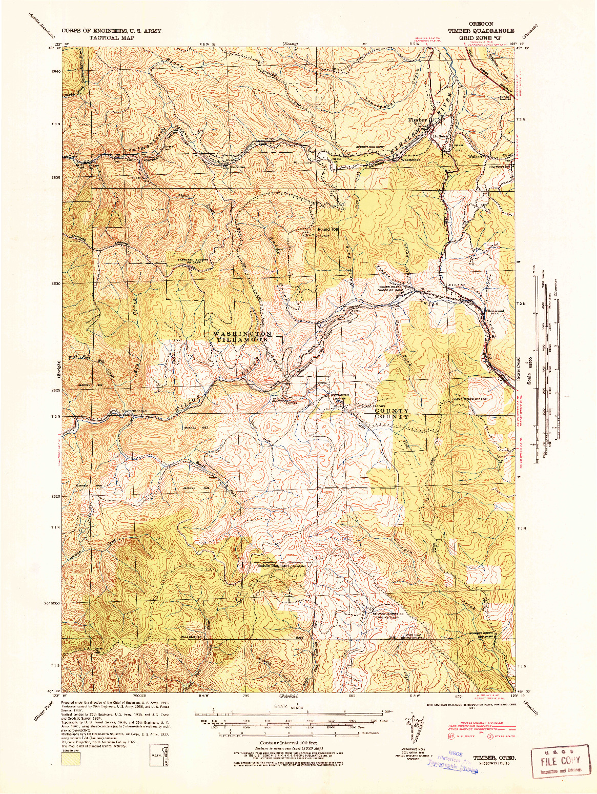 USGS 1:62500-SCALE QUADRANGLE FOR TIMBER, OR 1941