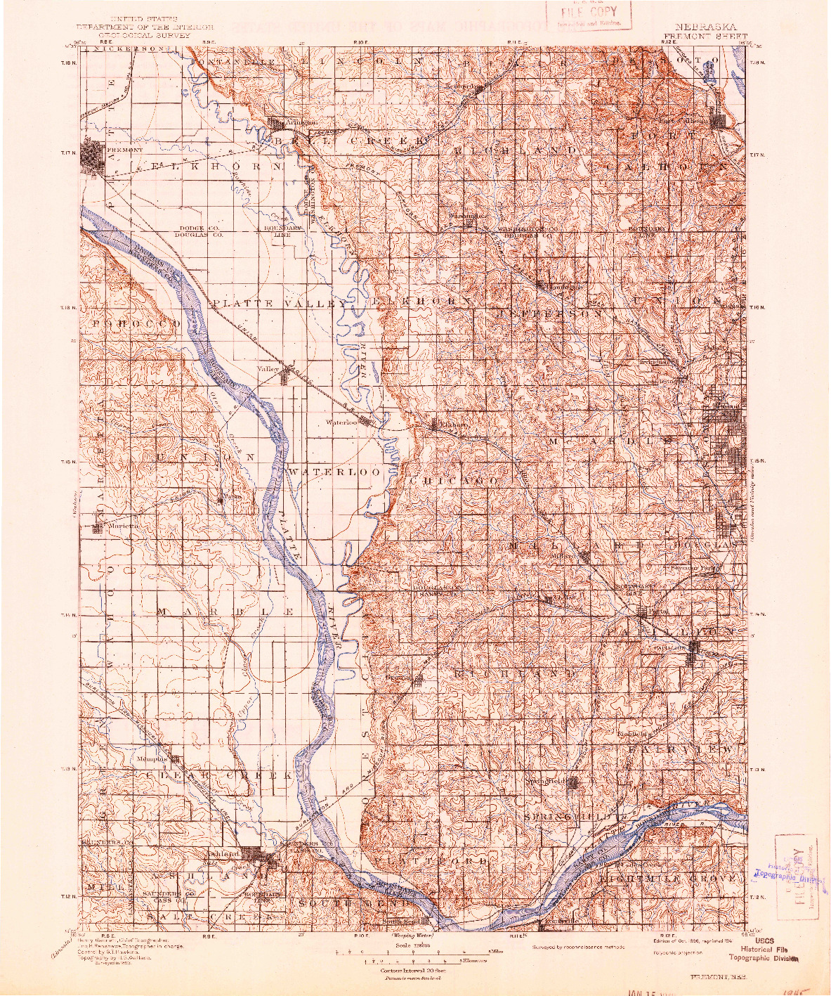 USGS 1:125000-SCALE QUADRANGLE FOR FREMONT, NE 1896