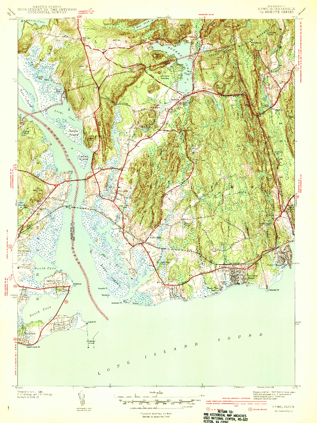 USGS 1:31680-SCALE QUADRANGLE FOR LYME, CT 1941
