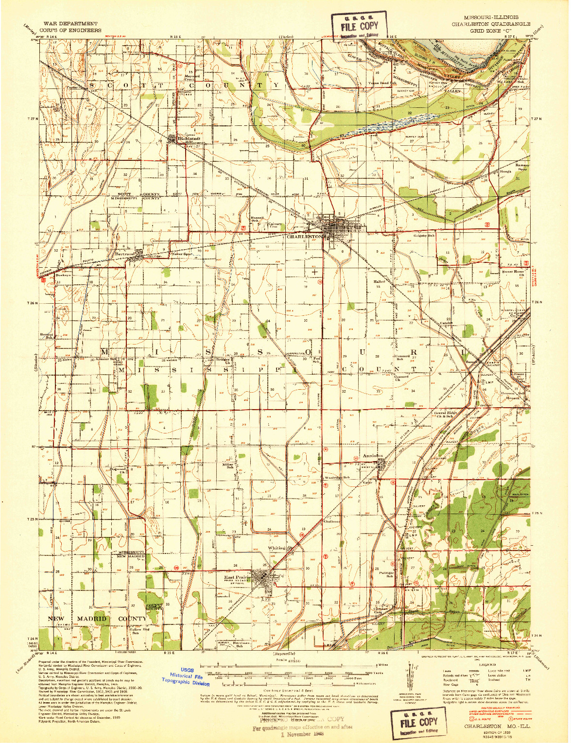 USGS 1:62500-SCALE QUADRANGLE FOR CHARLESTON, MO 1939