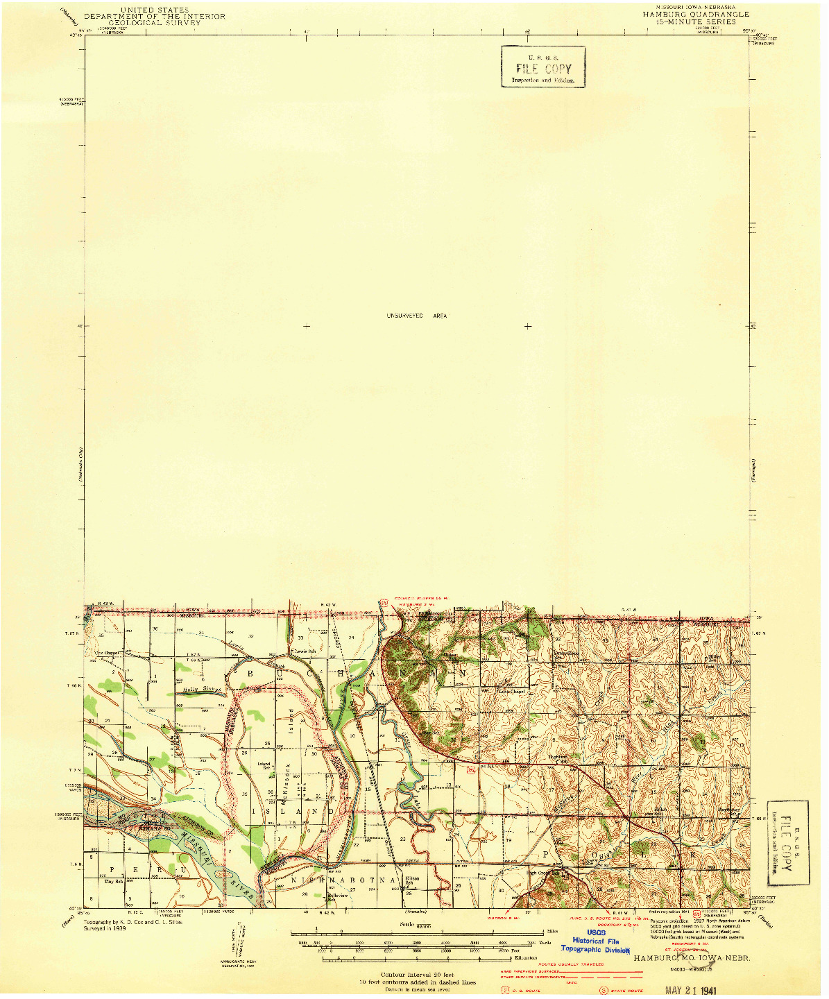 USGS 1:62500-SCALE QUADRANGLE FOR HAMBURG, MO 1941