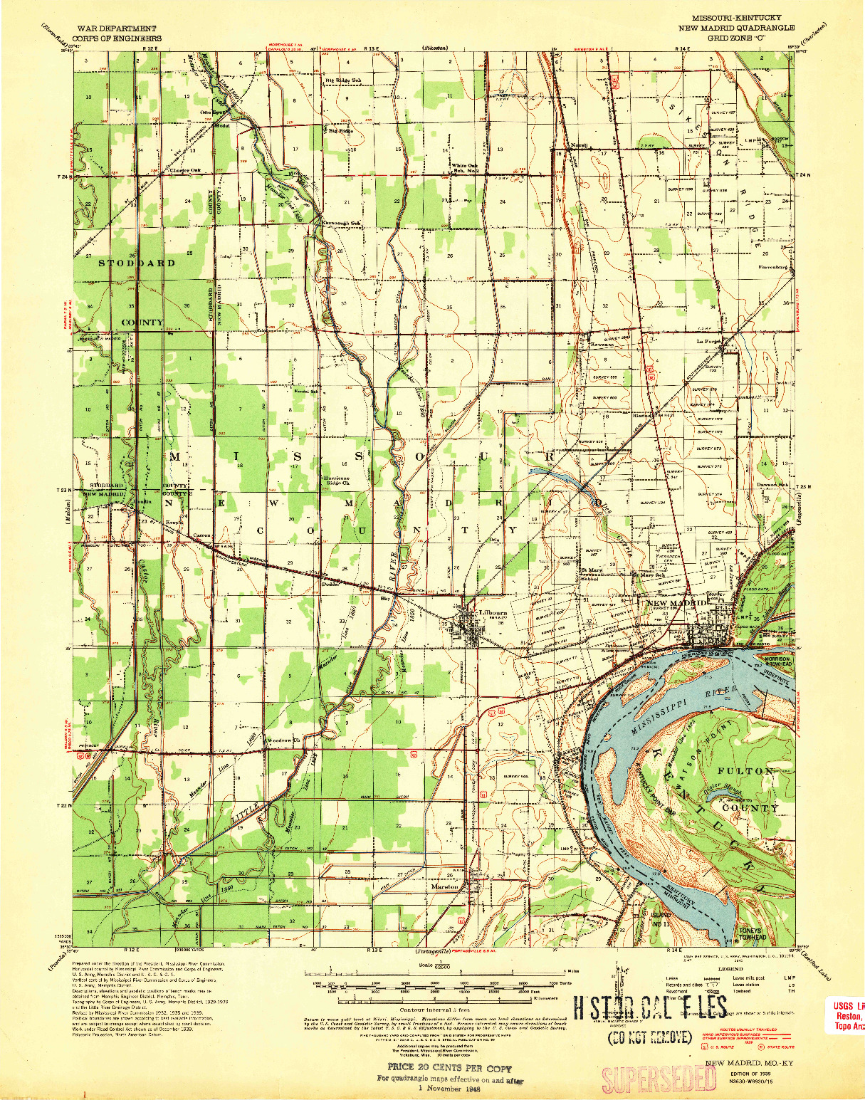 USGS 1:62500-SCALE QUADRANGLE FOR NEW MADRID, MO 1939