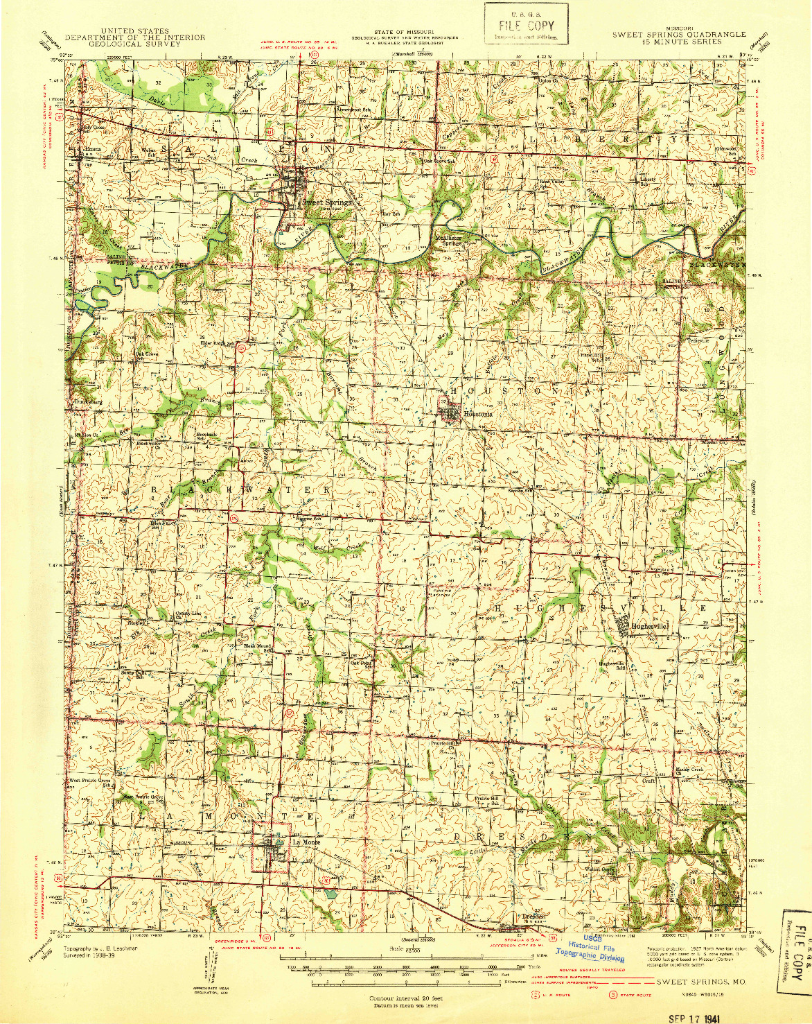 USGS 1:62500-SCALE QUADRANGLE FOR SWEET SPRINGS, MO 1941
