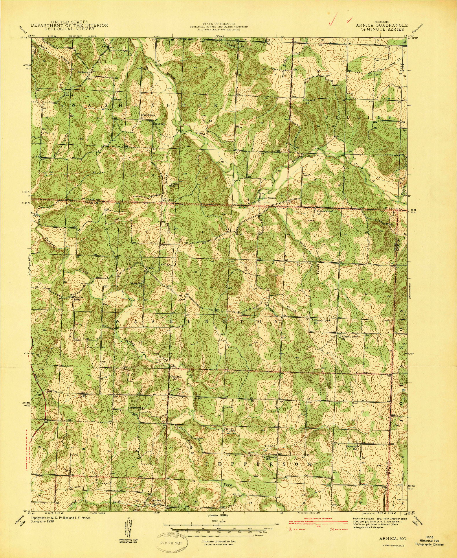 USGS 1:24000-SCALE QUADRANGLE FOR ARNICA, MO 1941