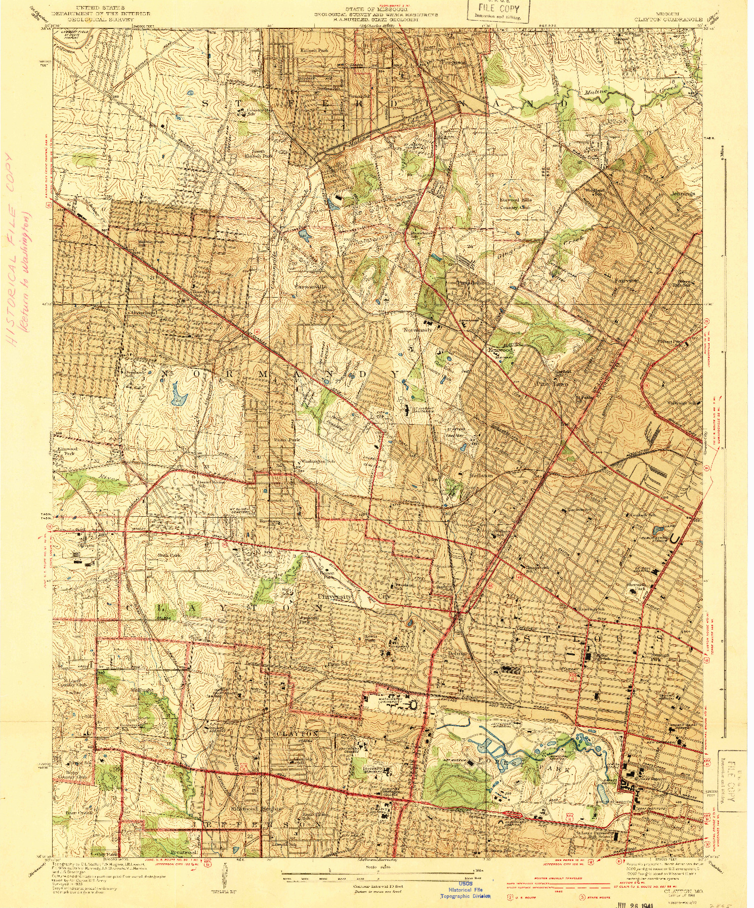 USGS 1:24000-SCALE QUADRANGLE FOR CLAYTON, MO 1941