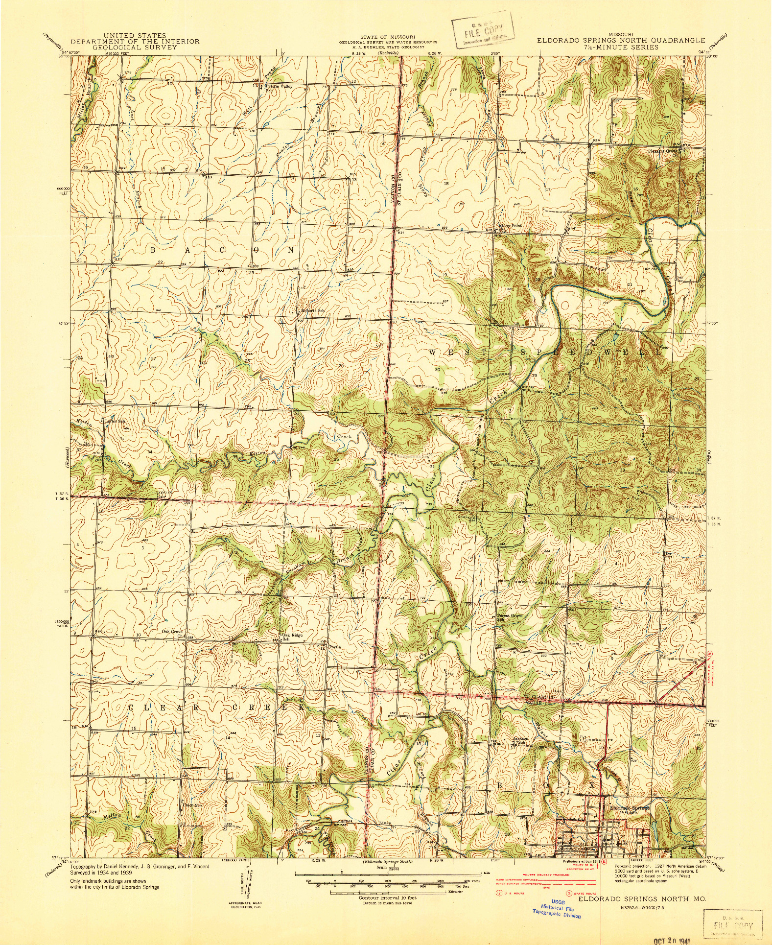 USGS 1:24000-SCALE QUADRANGLE FOR ELDORADO SPRINGS NORTH, MO 1941