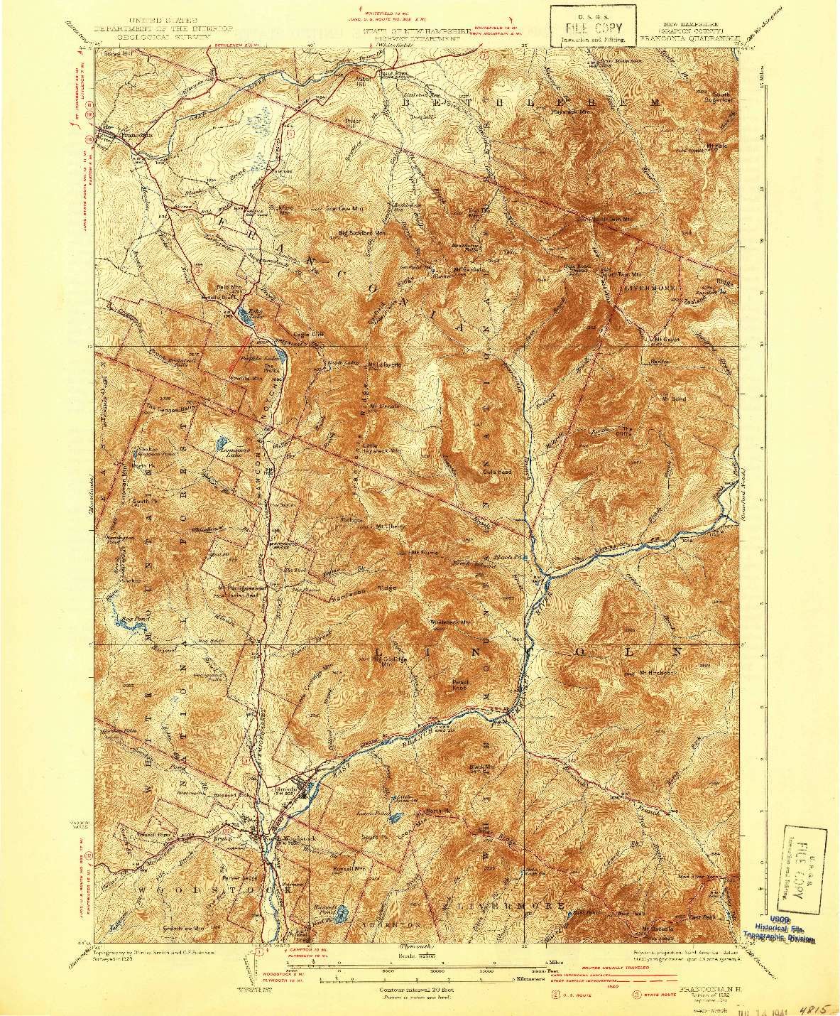 USGS 1:62500-SCALE QUADRANGLE FOR FRANCONIA, NH 1932