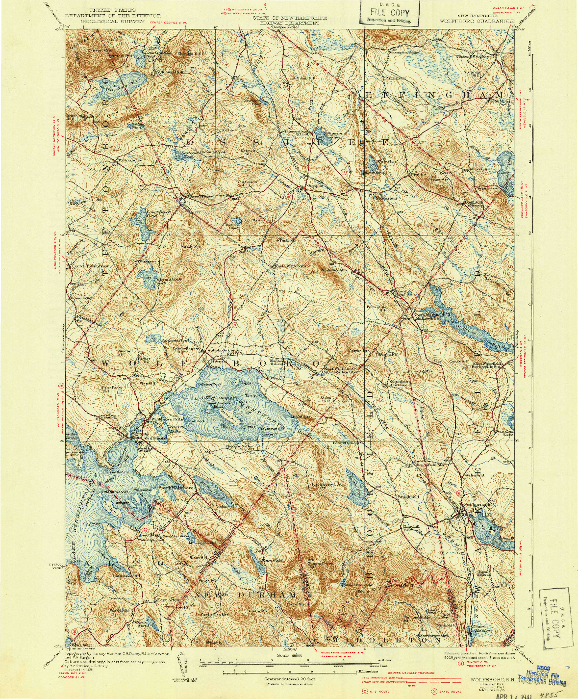 USGS 1:62500-SCALE QUADRANGLE FOR WOLFEBORO, NH 1928