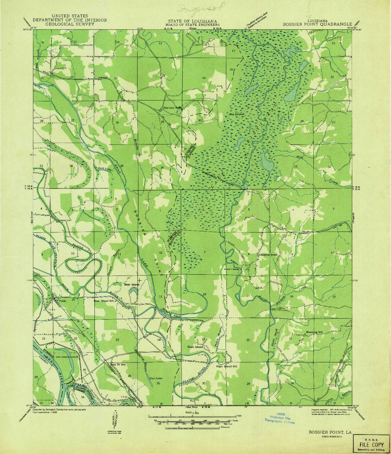 USGS 1:31680-SCALE QUADRANGLE FOR BOSSIER POINT, LA 1941