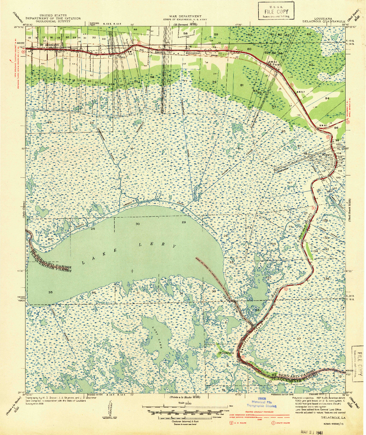 USGS 1:31680-SCALE QUADRANGLE FOR DELACROIX, LA 1941