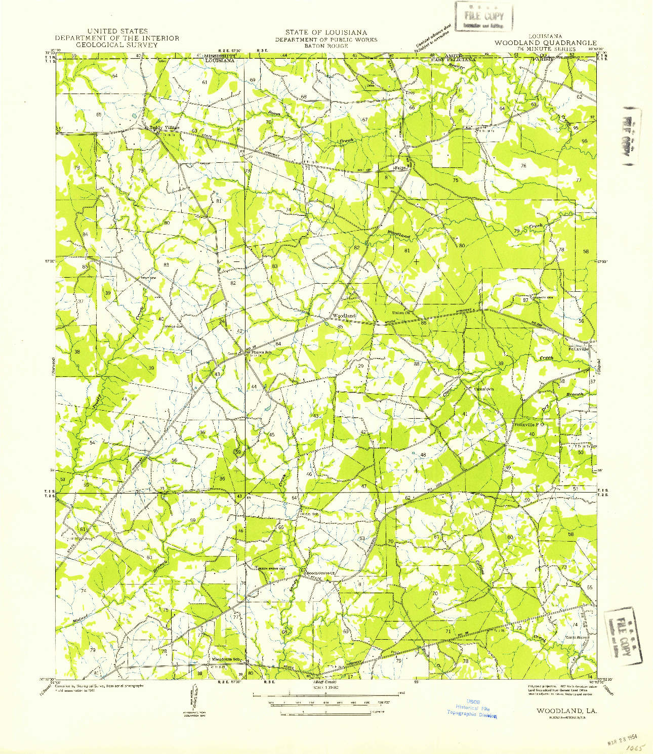 USGS 1:31680-SCALE QUADRANGLE FOR WOODLAND, LA 1941