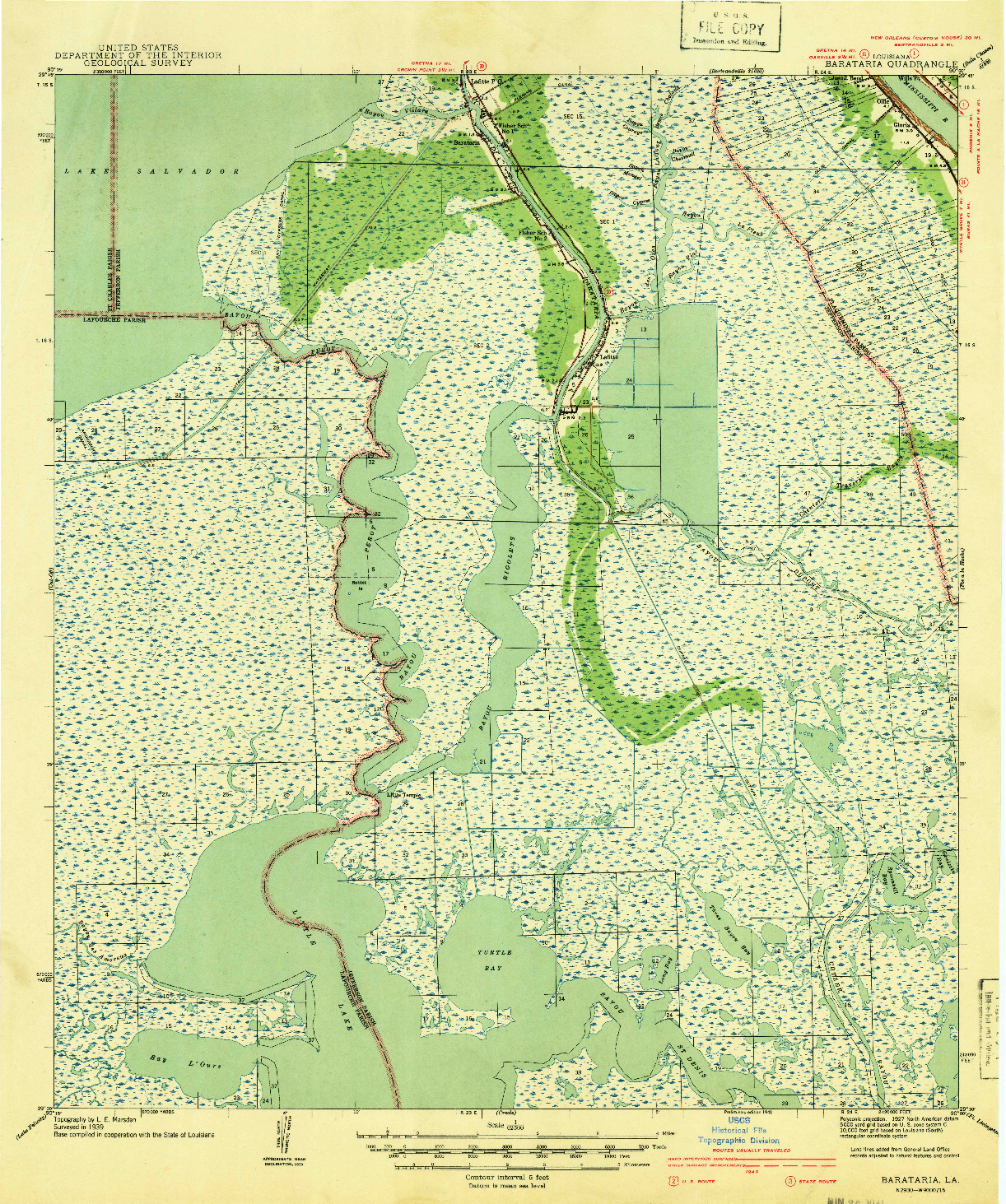 USGS 1:62500-SCALE QUADRANGLE FOR BARATARIA, LA 1941