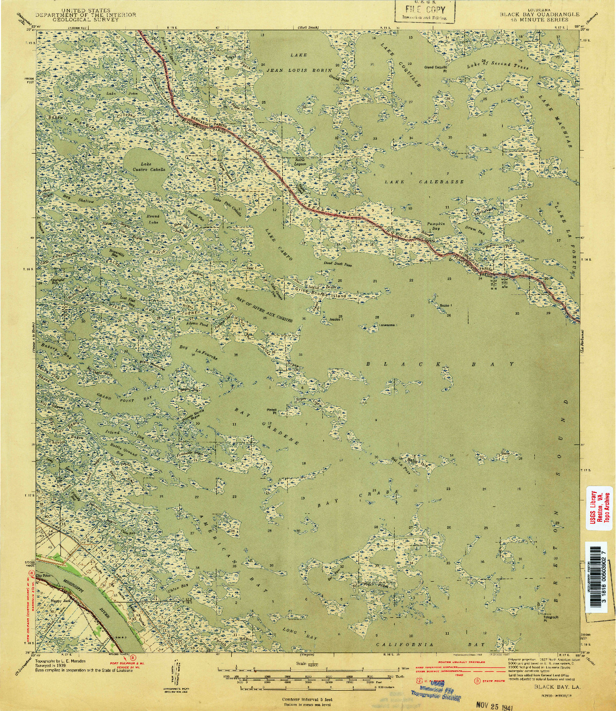 USGS 1:62500-SCALE QUADRANGLE FOR BLACK BAY, LA 1941