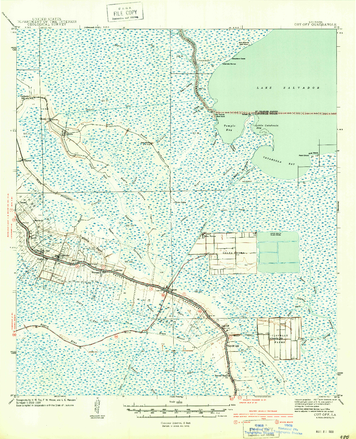 USGS 1:62500-SCALE QUADRANGLE FOR CUT-OFF, LA 1941