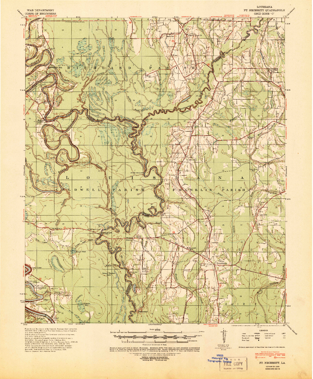 USGS 1:62500-SCALE QUADRANGLE FOR FORT NECESSITY, LA 1939