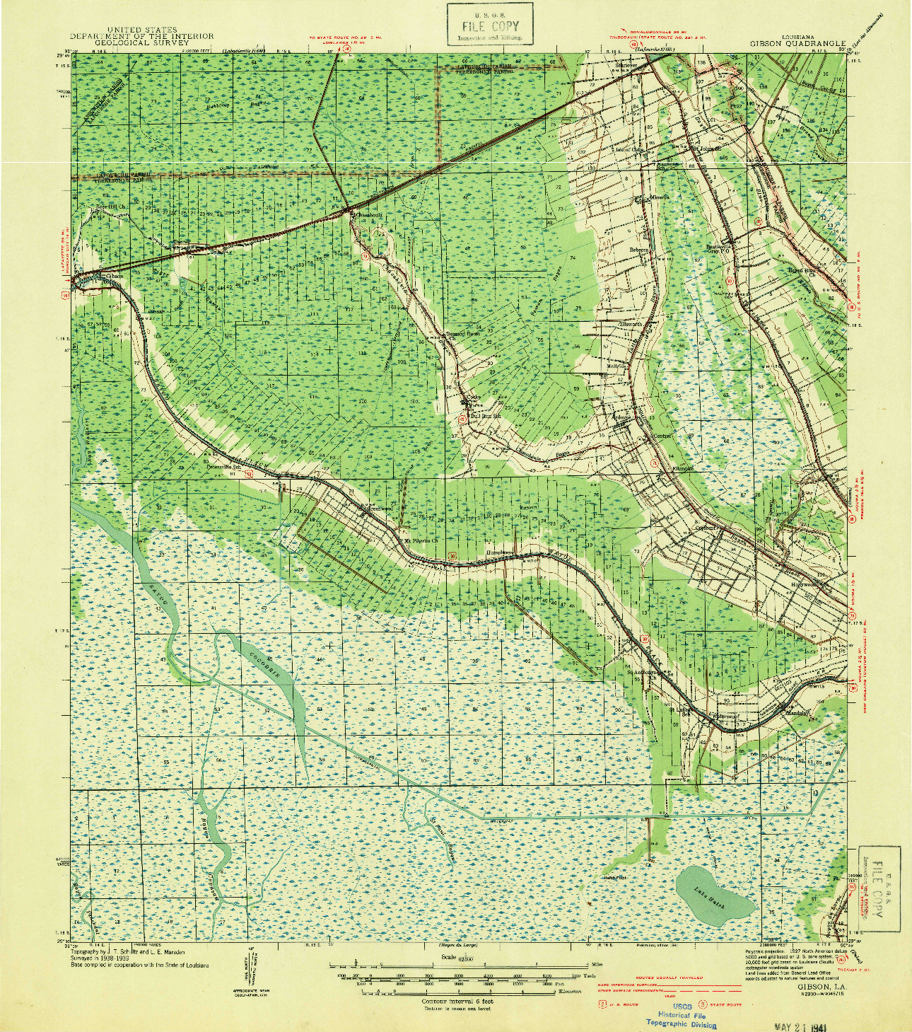 USGS 1:62500-SCALE QUADRANGLE FOR GIBSON, LA 1941
