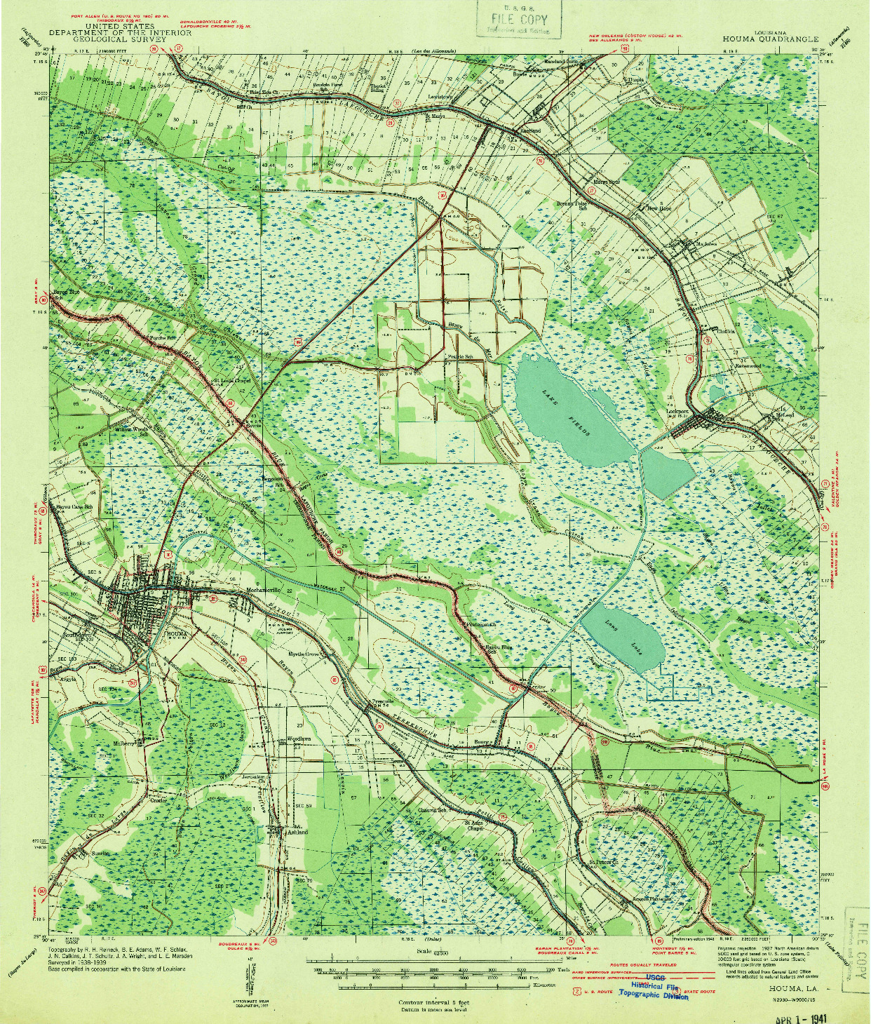 USGS 1:62500-SCALE QUADRANGLE FOR HOUMA, LA 1941