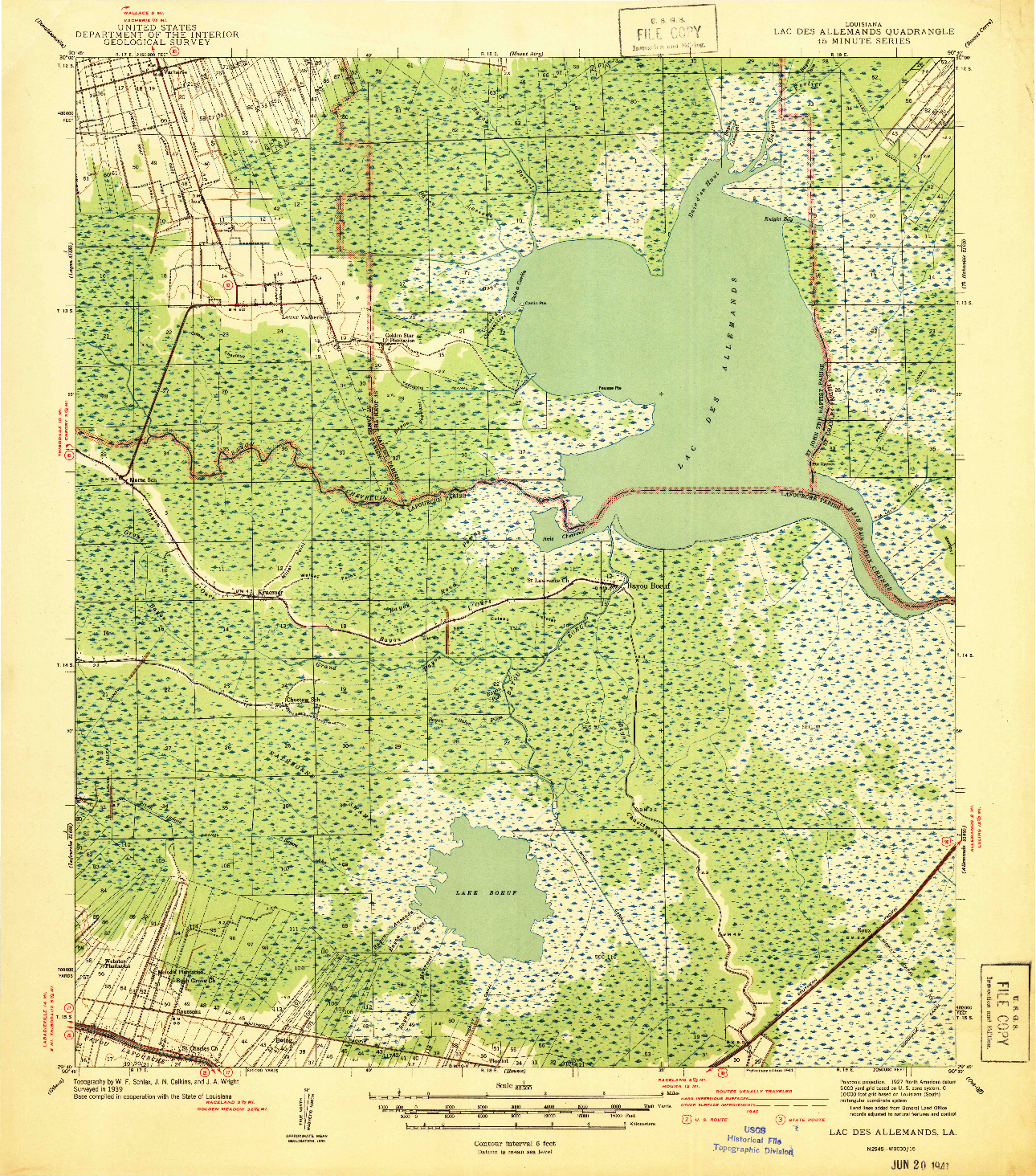 USGS 1:62500-SCALE QUADRANGLE FOR LAC DES ALLEMANDS, LA 1941
