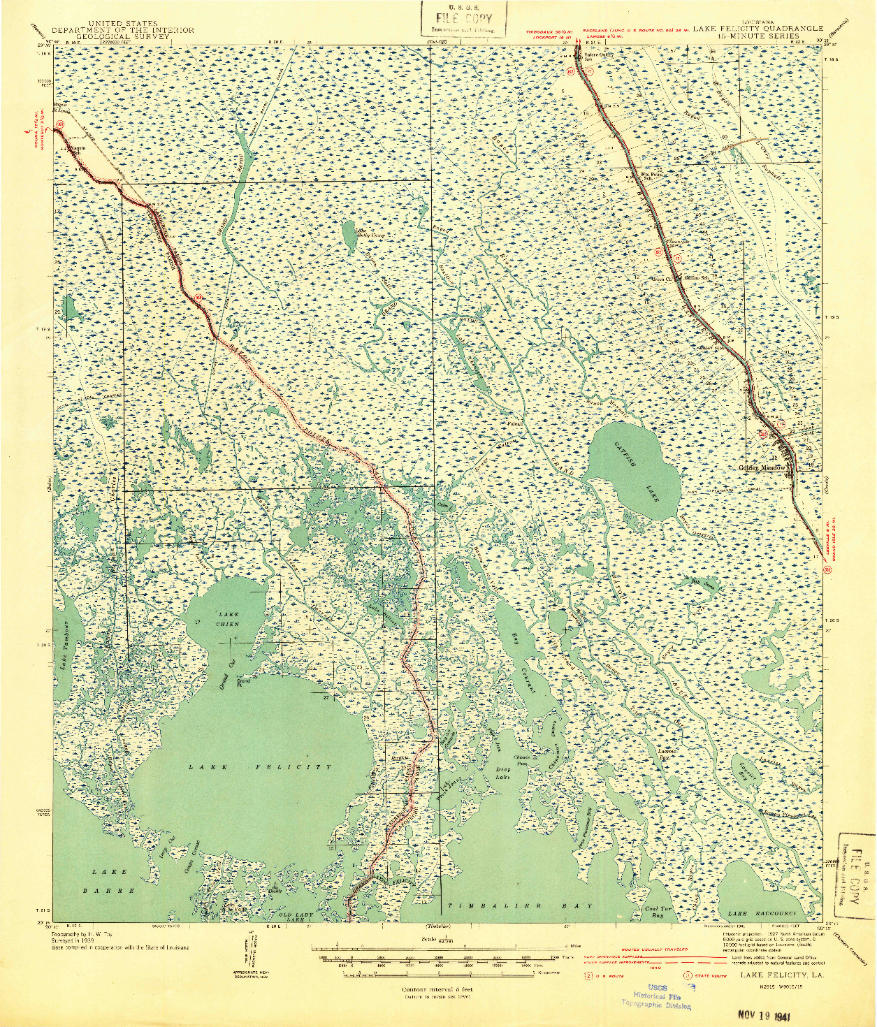USGS 1:62500-SCALE QUADRANGLE FOR LAKE FELICITY, LA 1941