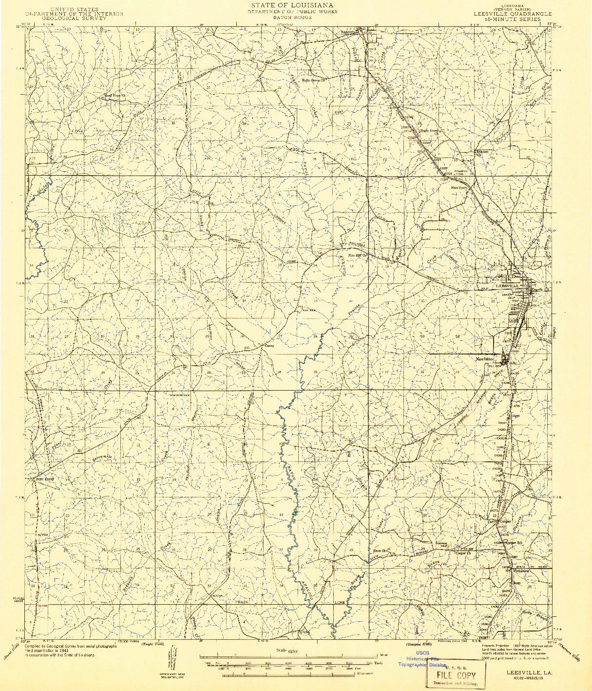 USGS 1:62500-SCALE QUADRANGLE FOR LEESVILLE, LA 1941