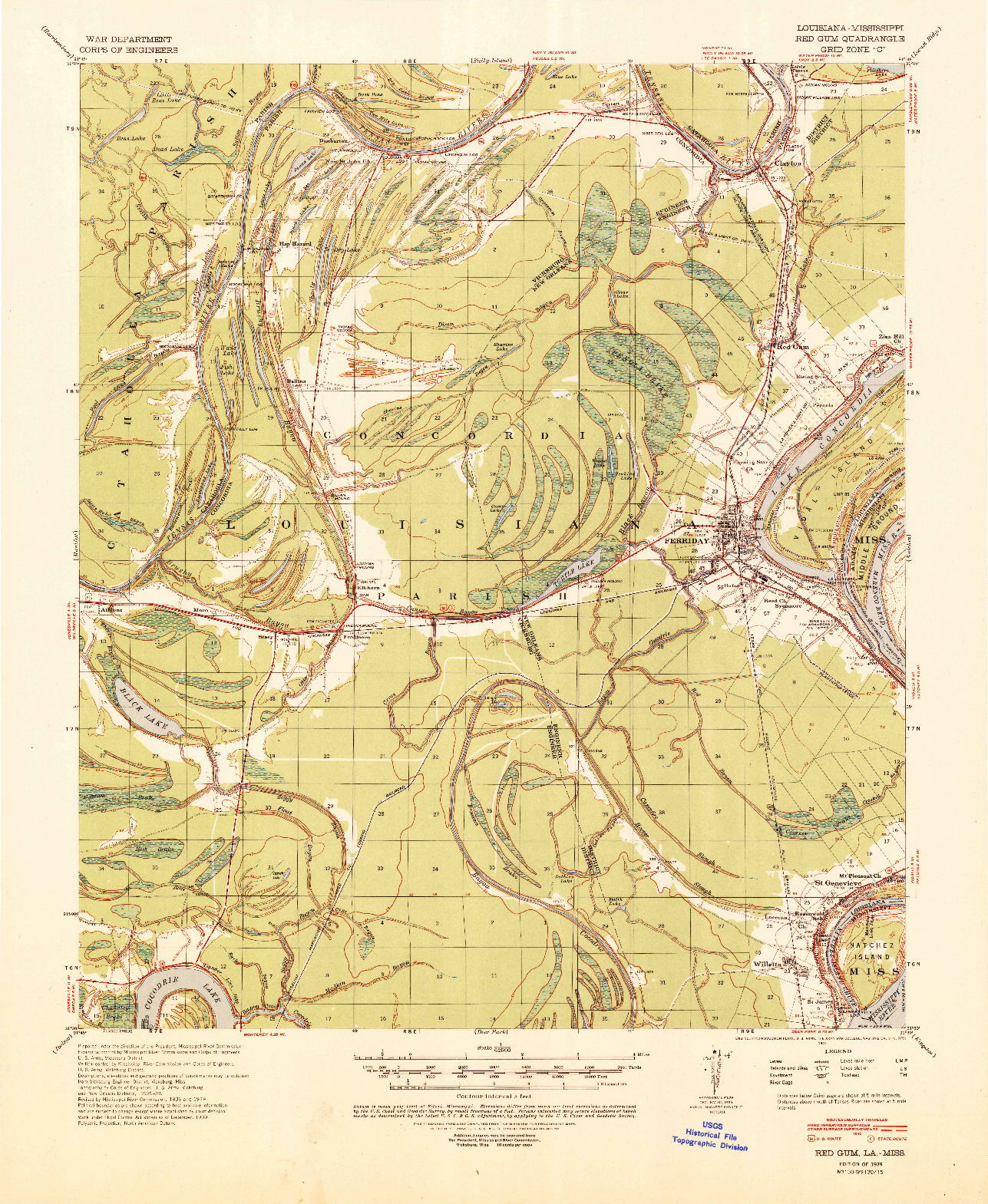 USGS 1:62500-SCALE QUADRANGLE FOR RED GUM, LA 1939