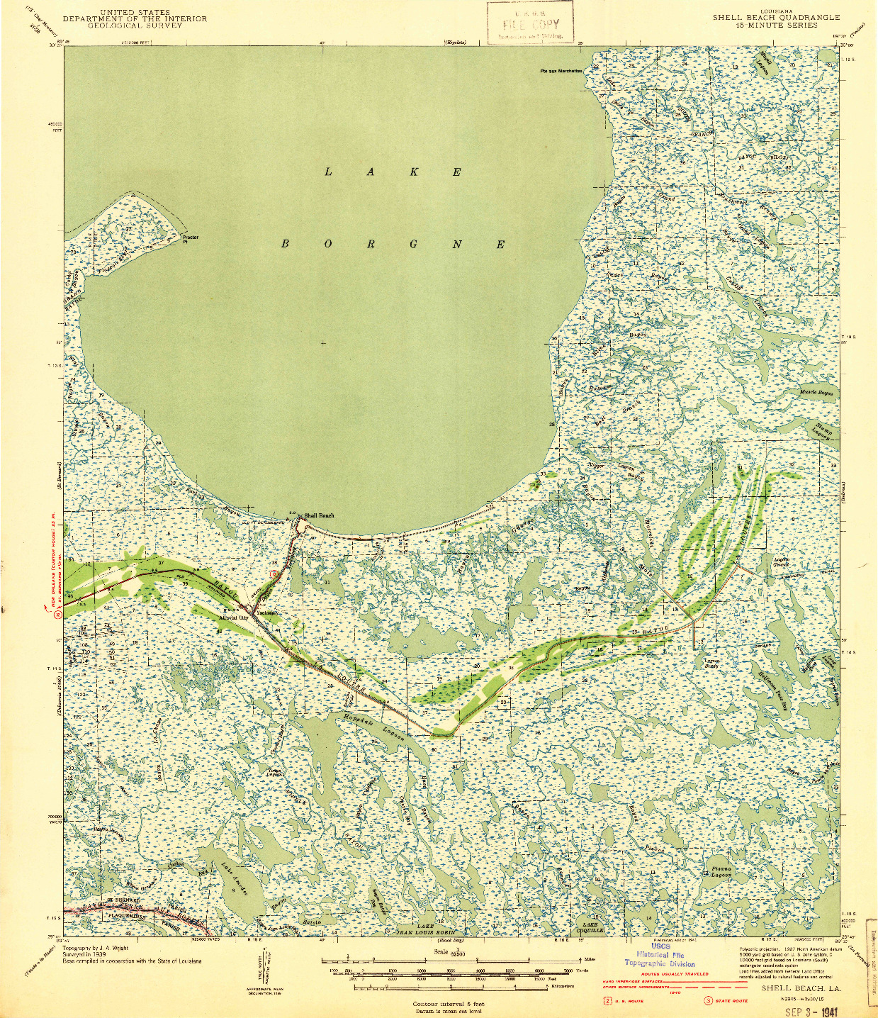 USGS 1:62500-SCALE QUADRANGLE FOR SHELL BEACH, LA 1941