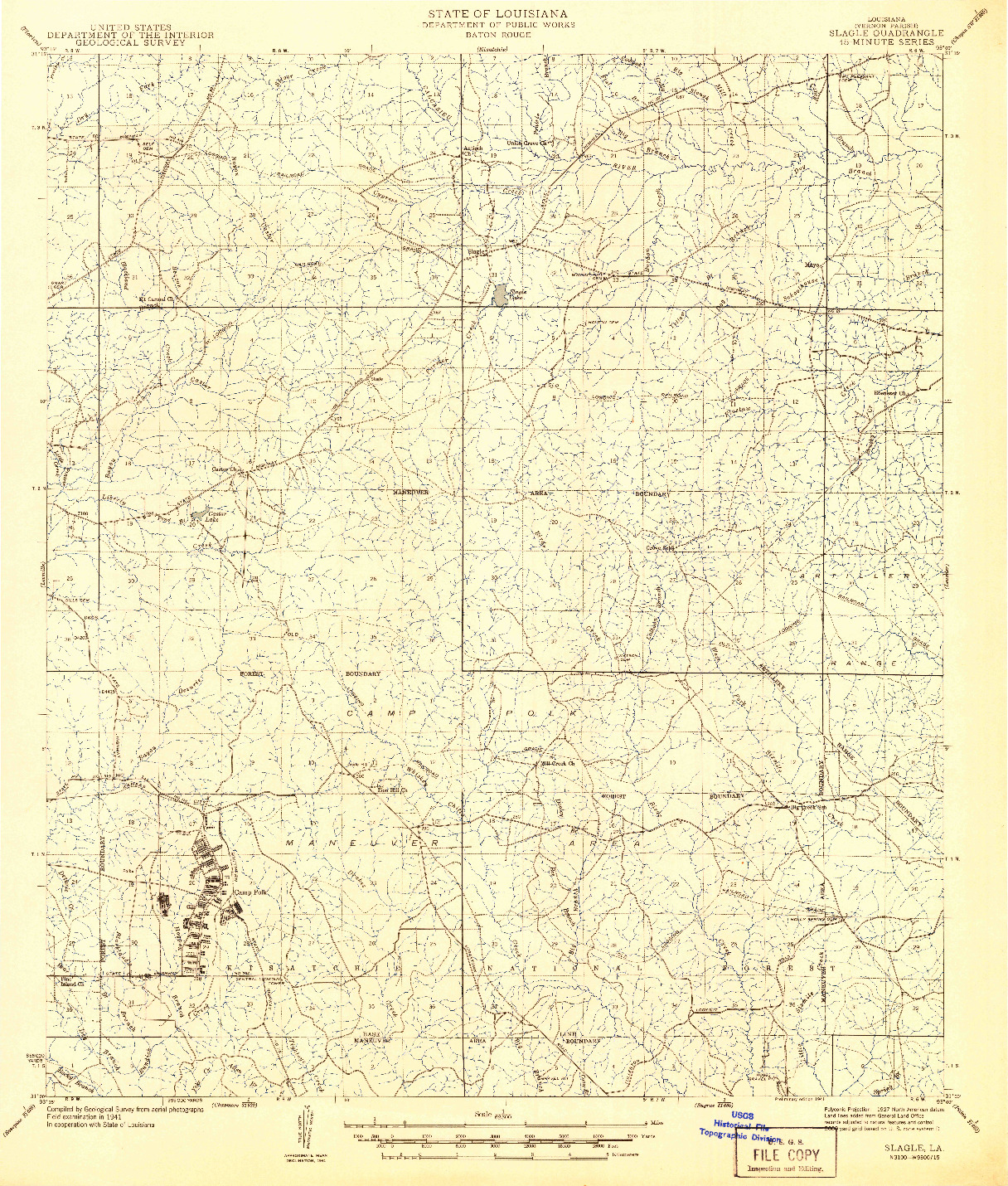 USGS 1:62500-SCALE QUADRANGLE FOR SLAGLE, LA 1941
